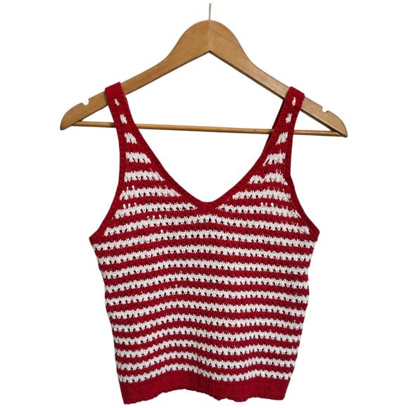 Freshman Red and White Crocheted Crop Top Women’s Size Large Y2K - Picture 1 of 8
